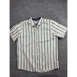 Cody James Shirt Mens 2XL Blue Beige Stripe Short Sleeve Button Front Cotton